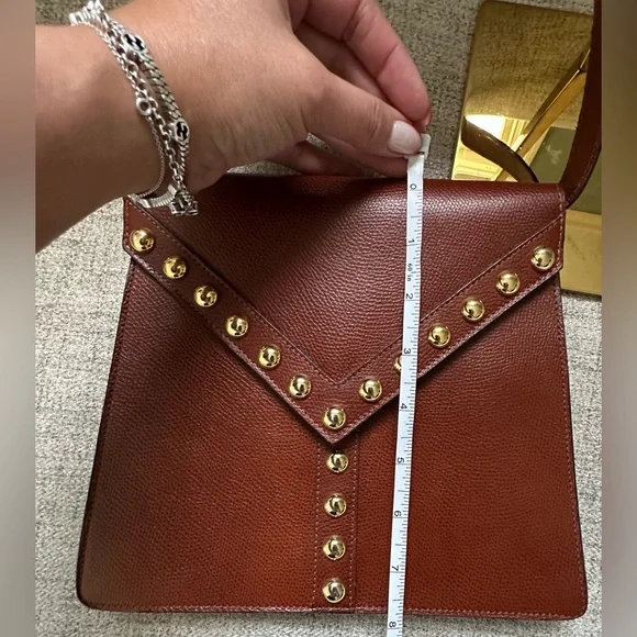 Authentic Yves Saint Laurent Studded Brown Shoulder Bag excellent like new YSL - Picture 10 of 14
